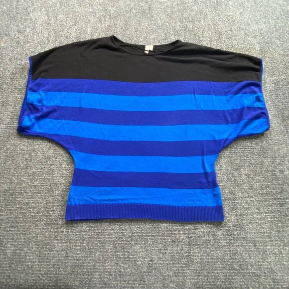 Madison Sweater Women's M Blue Black Striped Batwing Sleeve Top Casual‎ Jumper - Picture 7 of 11